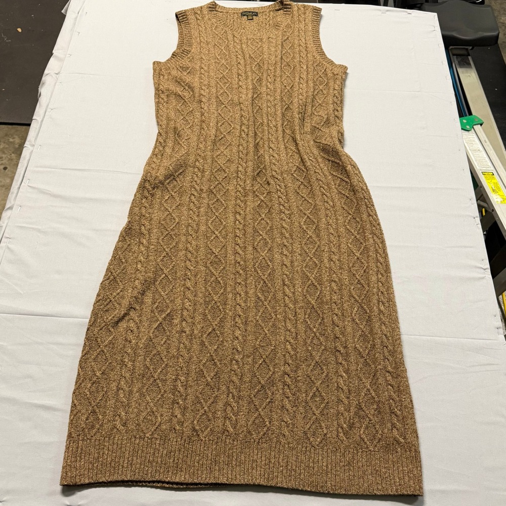 Current Air Camel Brown Cable Knit Sleeveless Midi Sweater Dress XLP Petite